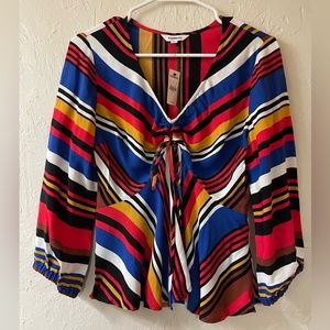 Multi color tie front blouse
